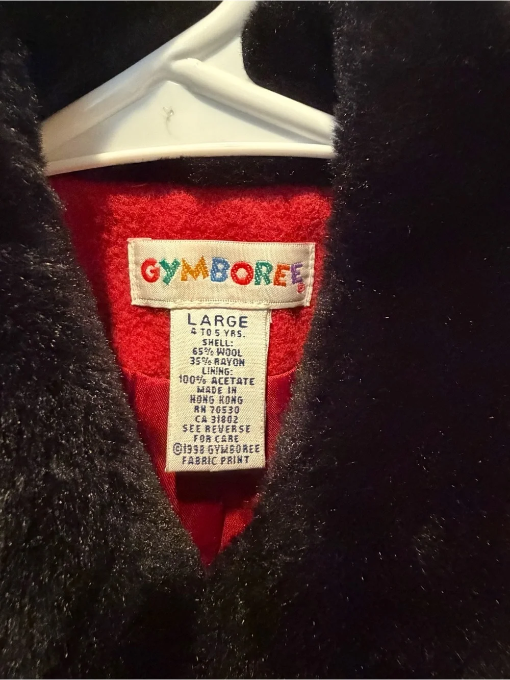 Vintage Gymboree Girls Red Wool Blend Dress Coat Size 10-12 Black Faux Fur